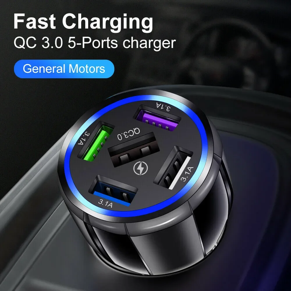 PBG 5 Port LED Car Charger and 4 in 1 Nylon 4 FT Charging Cable Bundle - Picture 4 of 10